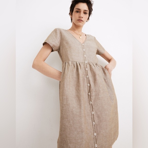 Madewell Linen Blend Alexandra Button Front Mini Dress Sz XL Sold Out Online! - Picture 1 of 9